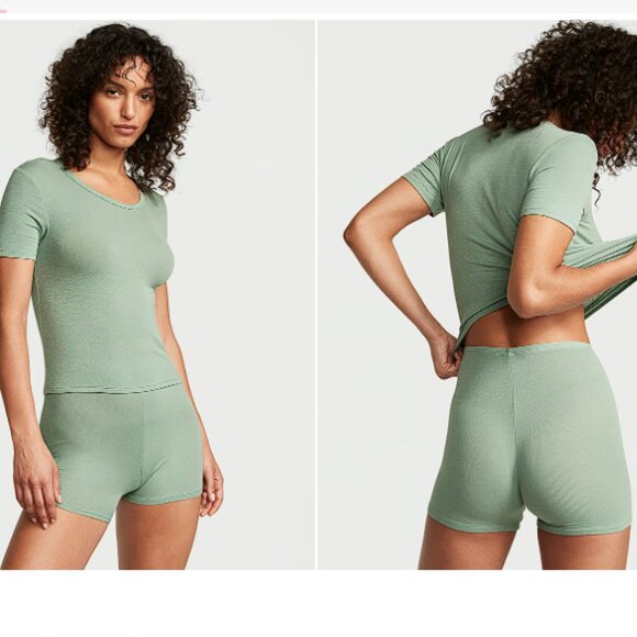 XL Ribbed Modal Tee Short Set Seaaalt Green So Incredibly Comfy NWT - Picture 3 of 5